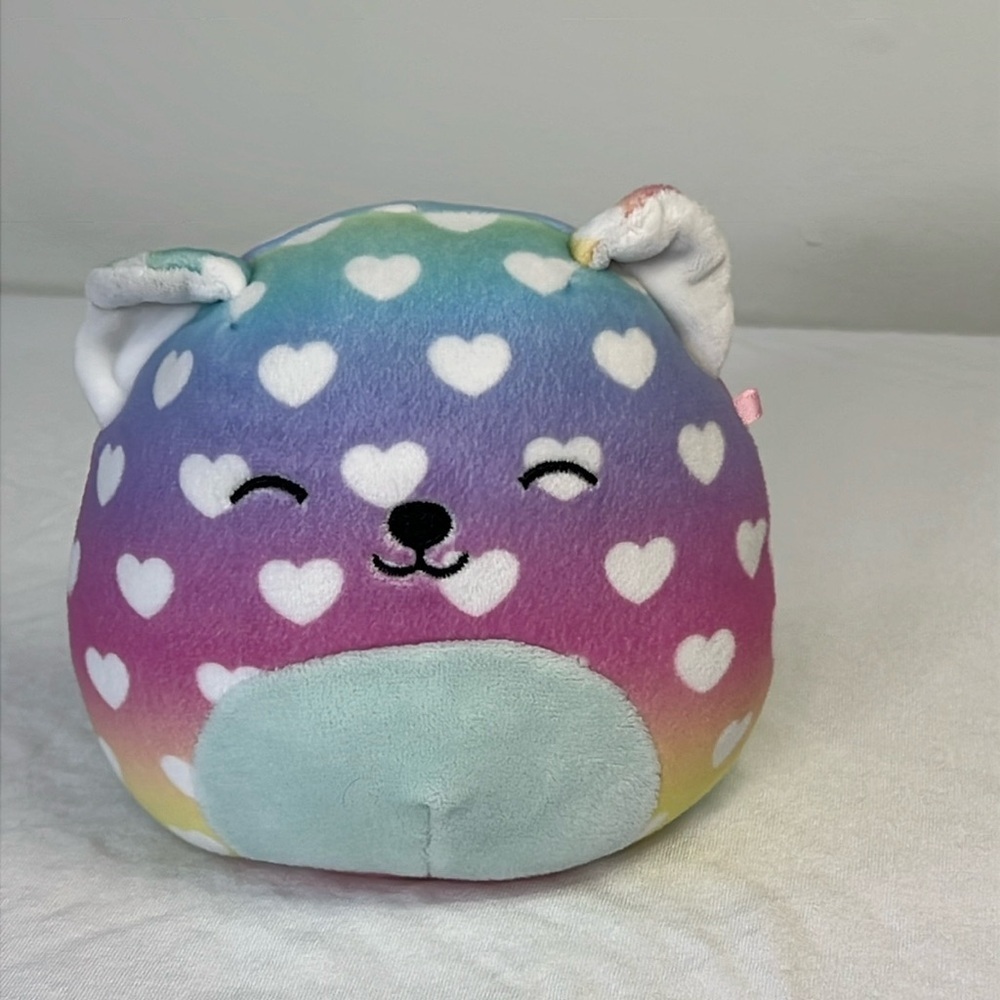 Marley the Bear 6" Squishmallow Rainbow with Hearts.